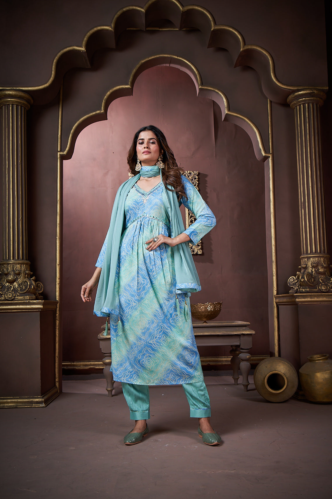 Jyoti Fashion Women's Sky Blue Rayon Floral Print with Handwork Designer Kurta Set with Dupatta