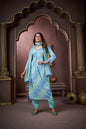Jyoti Fashion Women's Sky Blue Rayon Floral Print with Handwork Designer Kurta Set with Dupatta