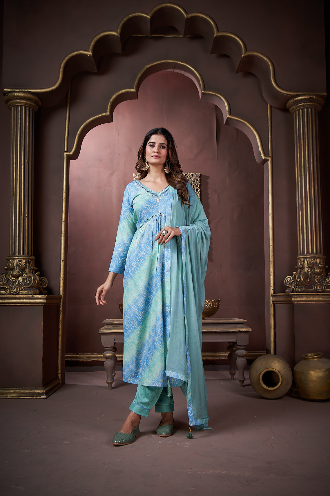 Jyoti Fashion Women's Sky Blue Rayon Floral Print with Handwork Designer Kurta Set with Dupatta