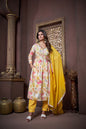 Jyoti Fashion Women's Yellow Rayon Floral Print with Handwork Designer Kurta Set with Dupatta