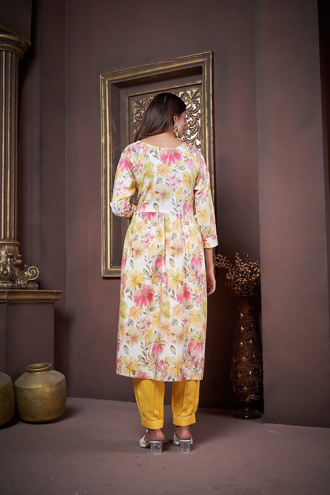 Jyoti Fashion Women's Yellow Rayon Floral Print with Handwork Designer Kurta Set with Dupatta
