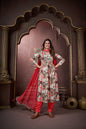 Jyoti Fashion Women's Red Rayon Floral Print with Handwork Designer Kurta Set with Dupatta