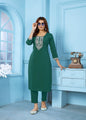 Jyoti Fashion Women's Bottle Green Rinkal Cotton Embroidered Designer Kurta with Bottom