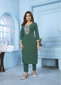 Jyoti Fashion Women's Bottle Green Rinkal Cotton Embroidered Designer Kurta with Bottom