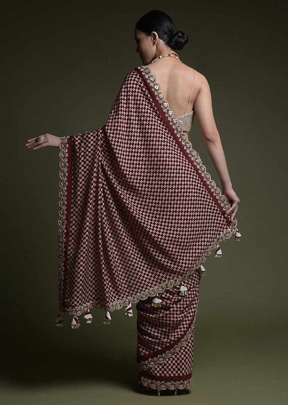 Jyoti Fashion Women's Wine Coding Sequence Chinon Saree with Blouse