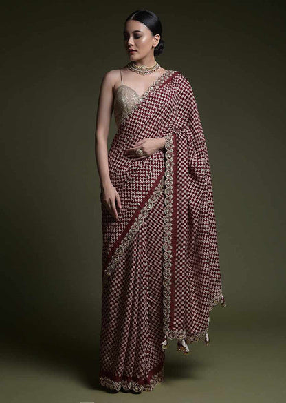 Jyoti Fashion Women's Wine Coding Sequence Chinon Saree with Blouse