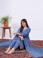 Jyoti Fashion Women's Denim Blue Rayon Embroidered Designer Kurta Set with Dupatta