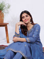 Jyoti Fashion Women's Denim Blue Rayon Embroidered Designer Kurta Set with Dupatta