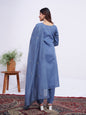 Jyoti Fashion Women's Denim Blue Rayon Embroidered Designer Kurta Set with Dupatta
