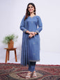 Jyoti Fashion Women's Denim Blue Rayon Embroidered Designer Kurta Set with Dupatta