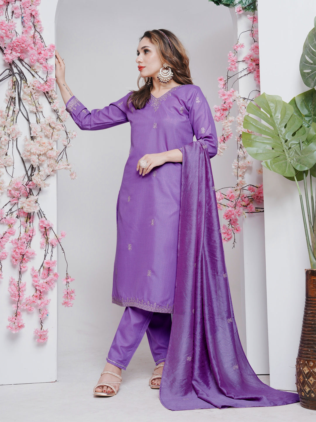 Jyoti Fashion Women's Lavender Rayon Embroidered Designer Kurta Set with Dupatta