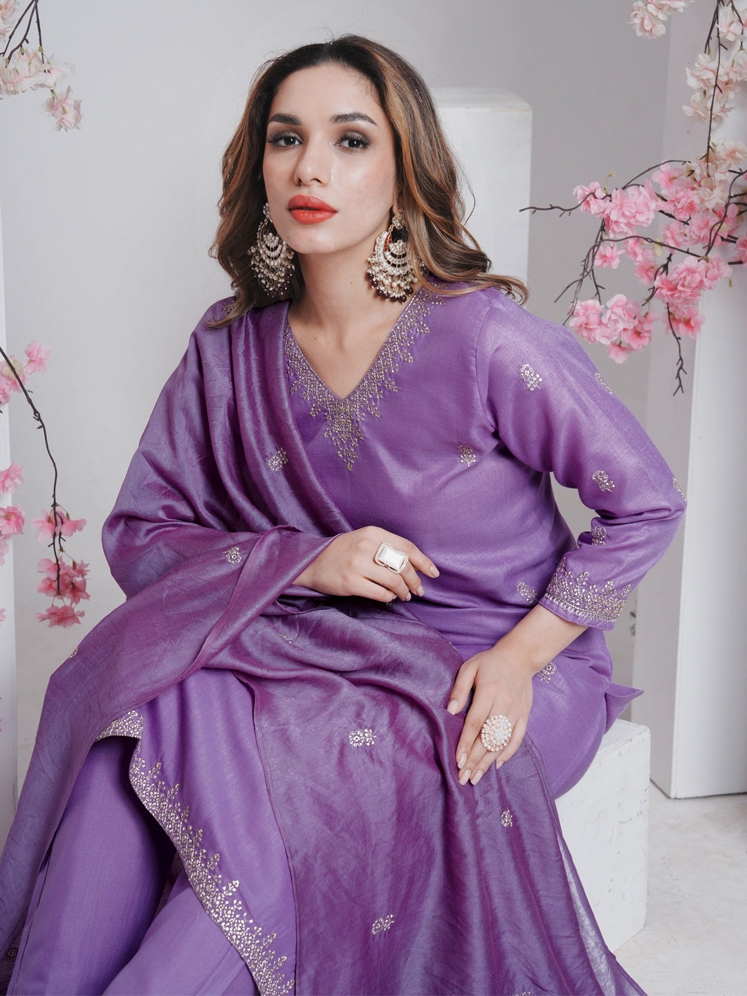 Jyoti Fashion Women's Lavender Rayon Embroidered Designer Kurta Set with Dupatta