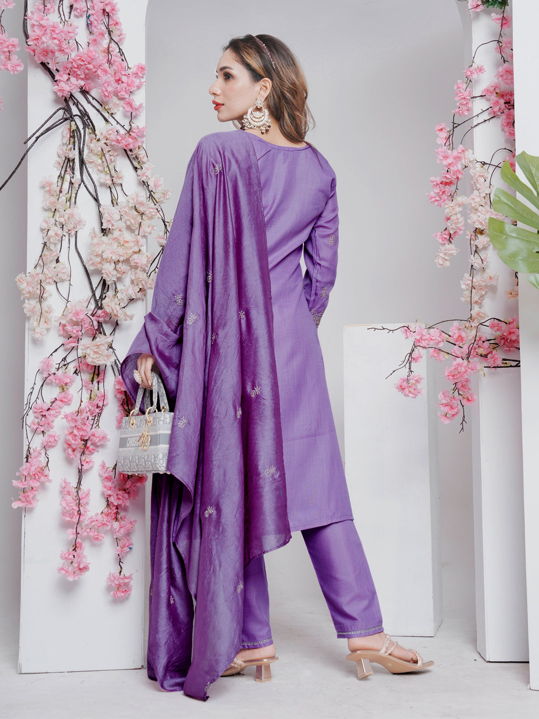 Jyoti Fashion Women's Lavender Rayon Embroidered Designer Kurta Set with Dupatta