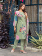 Jyoti Fashion Women's Mehendi Cotton Blend Printed Designer Kurta Set with Dupatta