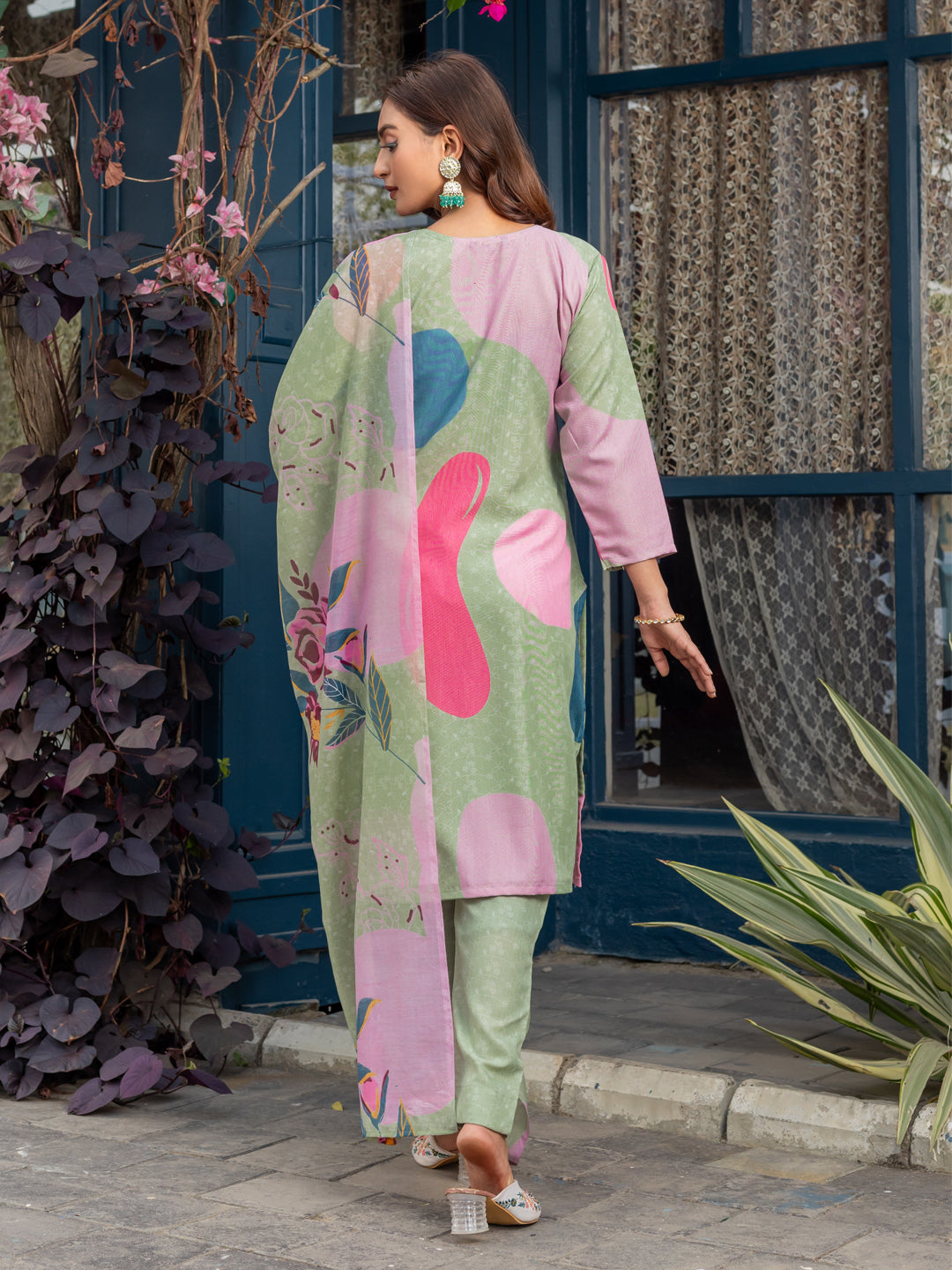Jyoti Fashion Women's Mehendi Cotton Blend Printed Designer Kurta Set with Dupatta