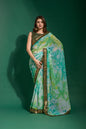 Jyoti Fashion Women's Sea Green Sequence Embroidery Chiffon Saree with Blouse