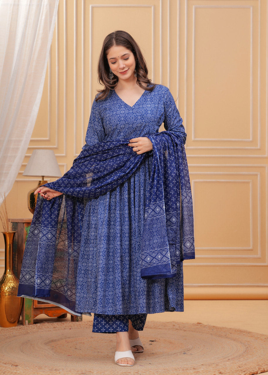 Jyoti Fashion Women's Blue Rayon Printed Designer Kurta Set with Dupatta