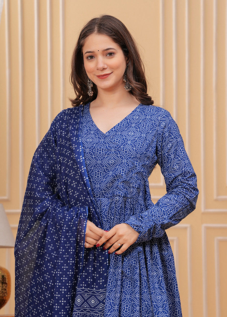 Jyoti Fashion Women's Blue Rayon Printed Designer Kurta Set with Dupatta