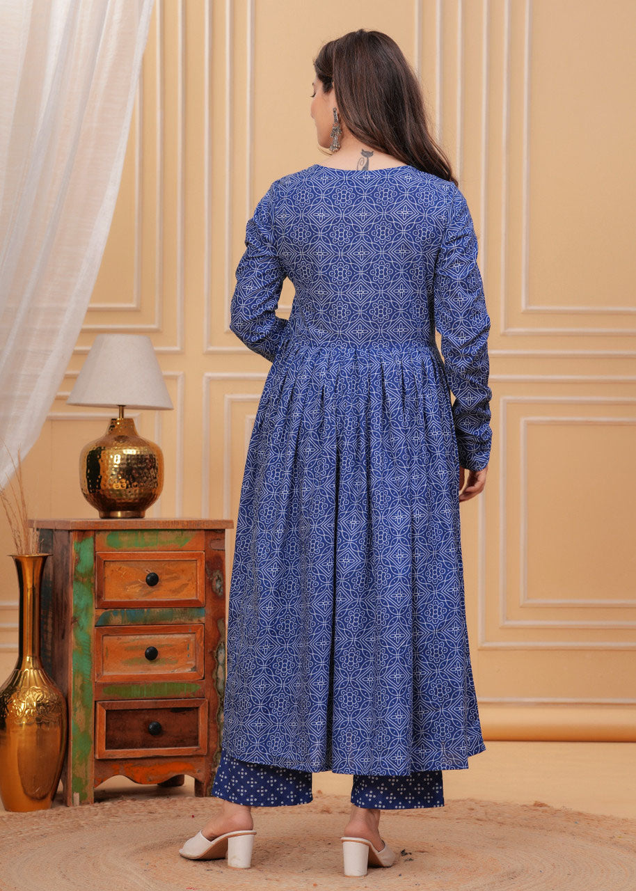 Jyoti Fashion Women's Blue Rayon Printed Designer Kurta Set with Dupatta