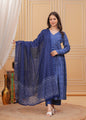 Jyoti Fashion Women's Blue Rayon Printed Designer Kurta Set with Dupatta