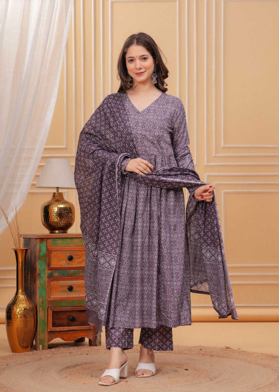 Jyoti Fashion Women's Wine Rayon Printed Designer Kurta Set with Dupatta