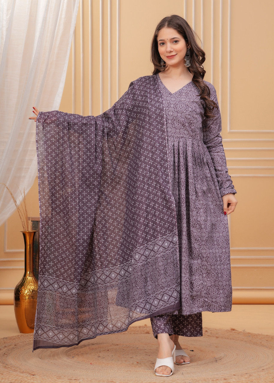 Jyoti Fashion Women's Wine Rayon Printed Designer Kurta Set with Dupatta