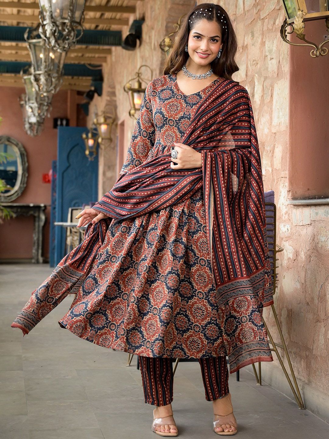 Jyoti Fashion Women's Maroon Rayon Printed Designer Kurta Set with Dupatta