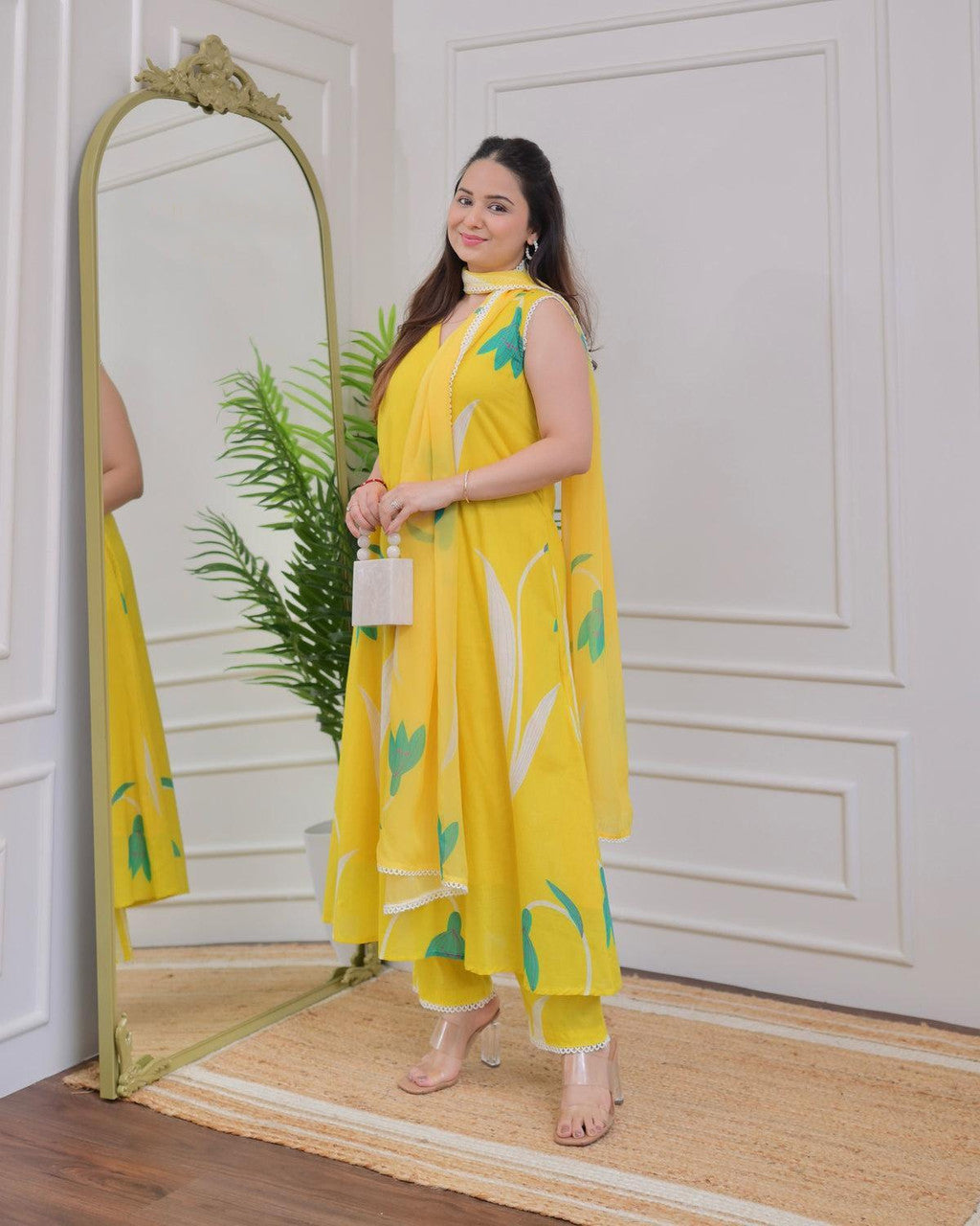 Jyoti Fashion Women's Yellow Rayon Printed Designer Kurta Set with Dupatta