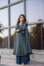 Jyoti Fashion Women's Navy Blue Rayon Printed Designer Kurta Set with Dupatta