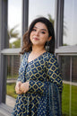 Jyoti Fashion Women's Navy Blue Rayon Printed Designer Kurta Set with Dupatta
