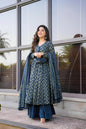 Jyoti Fashion Women's Navy Blue Rayon Printed Designer Kurta Set with Dupatta
