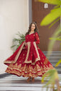 Jyoti Fashion Women's Maroon Faux Blooming Sequins Zari Embroidered Anarkali Set With Dupatta
