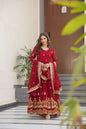 Jyoti Fashion Women's Maroon Faux Blooming Sequins Zari Embroidered Anarkali Set With Dupatta