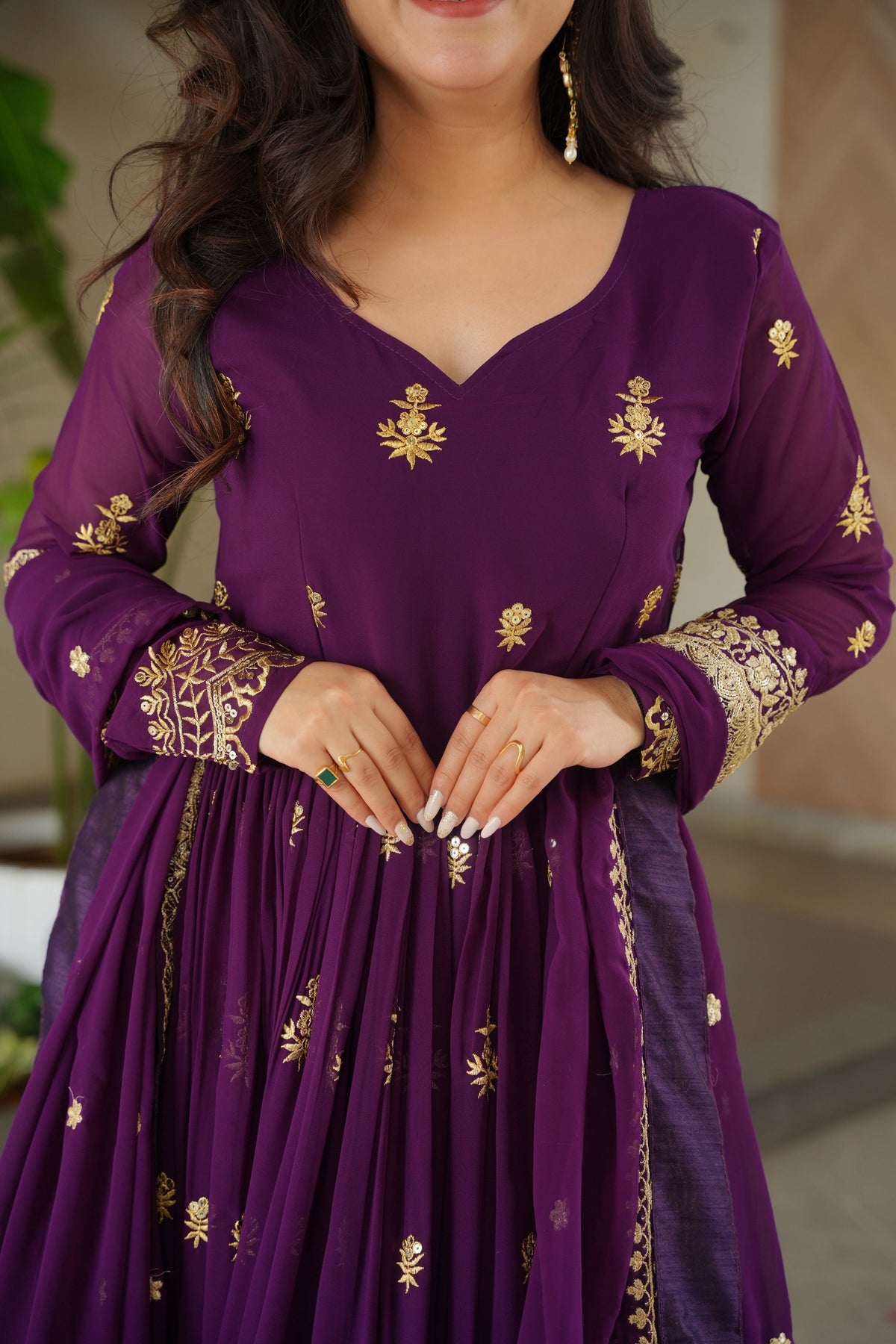 Jyoti Fashion Women's Purple Faux Blooming Sequins Zari Embroidered Anarkali Set With Dupatta