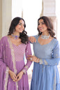 Jyoti Fashion Women's Purple & Sky Blue Faux Georgette Embroidered Combo Anarkali Set With Dupatta