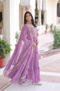 Jyoti Fashion Women's Purple Faux Georgette Sequins Zari Embroidered Anarkali Set With Dupatta