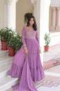 Jyoti Fashion Women's Purple Faux Georgette Sequins Zari Embroidered Anarkali Set With Dupatta