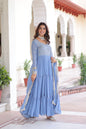 Jyoti Fashion Women's Sky Blue Faux Georgette Sequins Zari Embroidered Anarkali Set With Dupatta