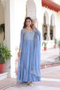 Jyoti Fashion Women's Sky Blue Faux Georgette Sequins Zari Embroidered Anarkali Set With Dupatta