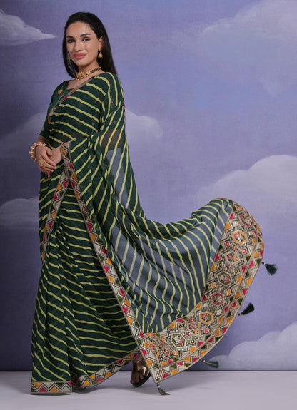 Jyoti Fashion Women's Green Coding Sequence Georgette Saree with Blouse