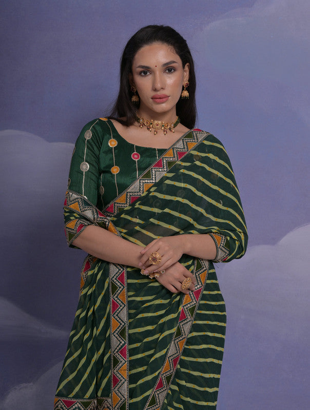 Jyoti Fashion Women's Green Coding Sequence Georgette Saree with Blouse