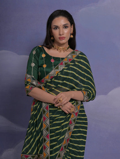 Jyoti Fashion Women's Green Coding Sequence Georgette Saree with Blouse
