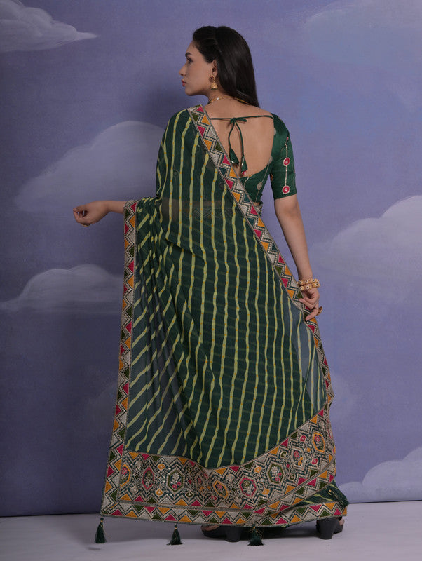 Jyoti Fashion Women's Green Coding Sequence Georgette Saree with Blouse