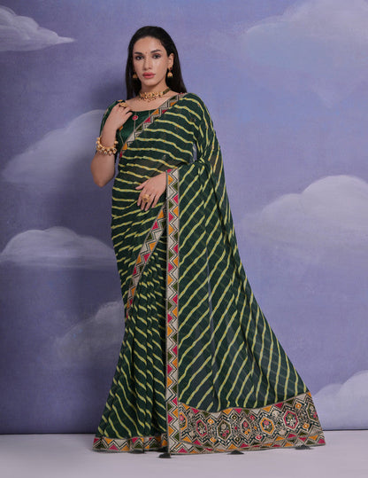 Jyoti Fashion Women's Green Coding Sequence Georgette Saree with Blouse