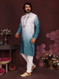 Jyoti Fashion Men's Teal Sequins Embroidered Kurta with Pajama