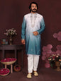 Jyoti Fashion Men's Teal Sequins Embroidered Kurta with Pajama