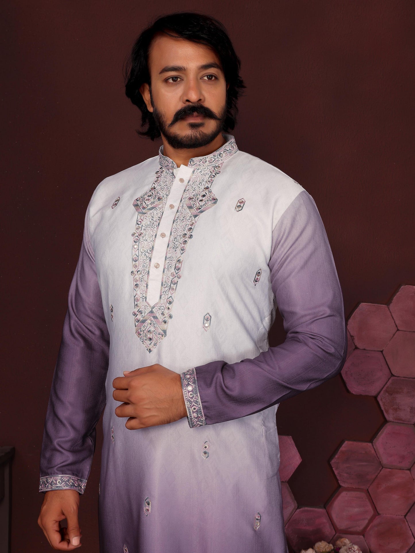 Jyoti Fashion Men's Jamuni Sequins Embroidered Kurta with Pajama