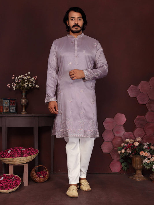 Jyoti Fashion Men's Purple Sequins Embroidered Kurta with Pajama