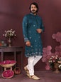 Jyoti Fashion Men's Teal Sequins Embroidered Kurta with Pajama