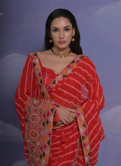 Jyoti Fashion Women's Red Coding Sequence Georgette Saree with Blouse